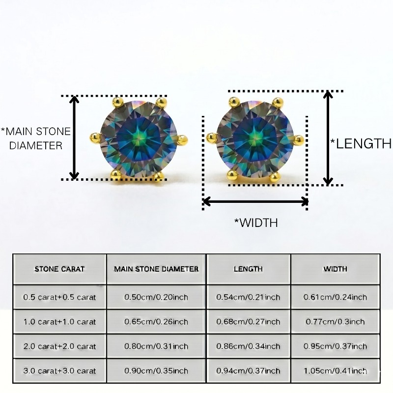 Women's Colorful Blue Moissanite Stud Earrings, Elegant Design